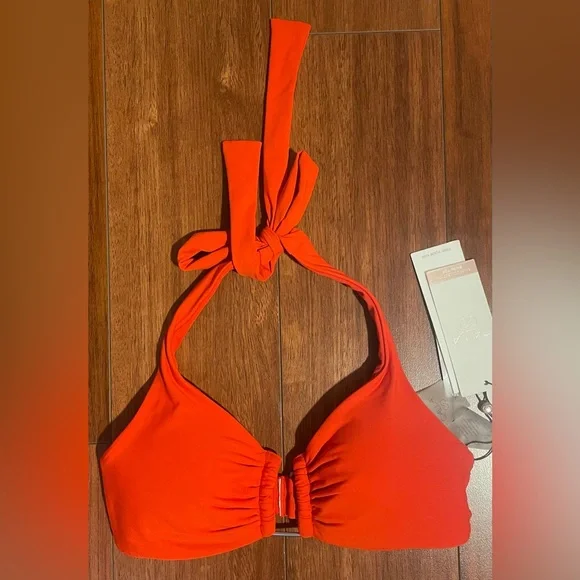 ☀️ CALIA Red Ubar Halter Bikini Top size XS NWT removable cups - Picture 1 of 5